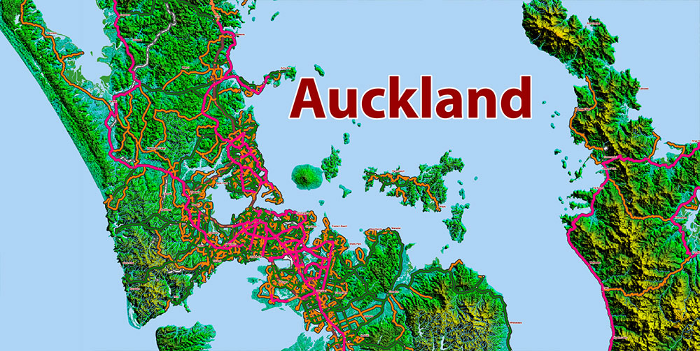 New Zealand Relief and Roads Map Vector Exact High Detailed editable Print Size 690 x 990 mm Adobe Illustrator in layers