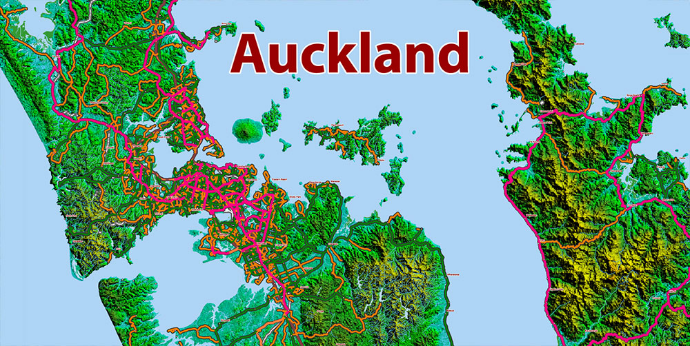 New Zealand Relief and Roads Map Vector Exact High Detailed editable Print Size 690 x 990 mm Adobe Illustrator in layers