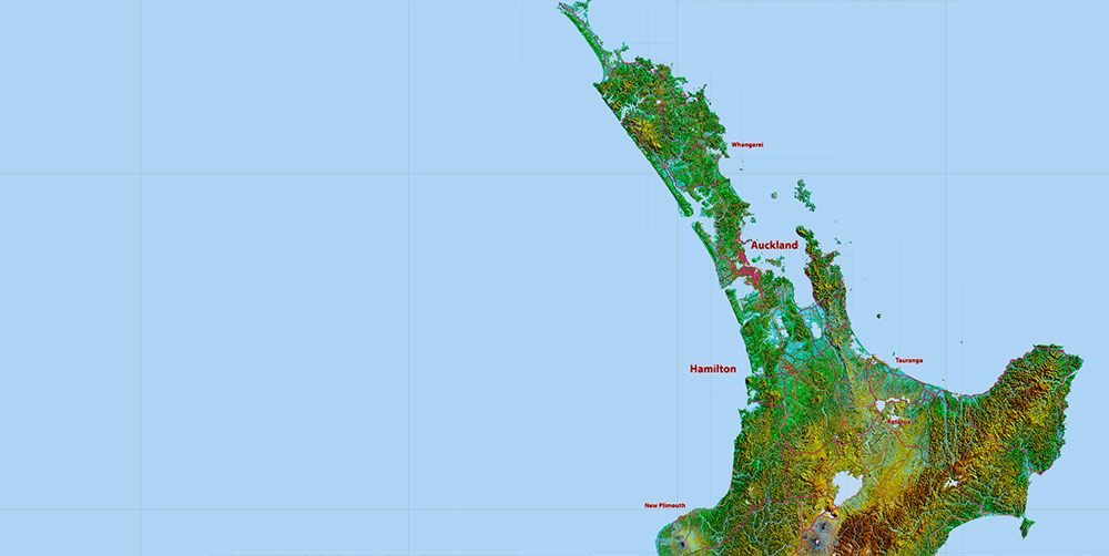 New Zealand Relief and Roads Map Vector Exact High Detailed editable Print Size 690 x 990 mm Adobe Illustrator in layers