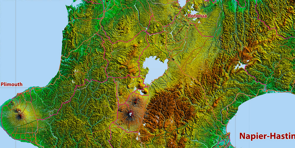 New Zealand Relief and Roads Map Vector Exact High Detailed editable Print Size 690 x 990 mm Adobe Illustrator in layers