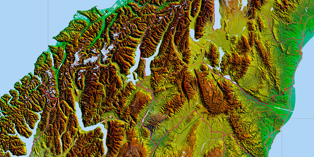 New Zealand Relief and Roads Map Vector Exact High Detailed editable Print Size 690 x 990 mm Adobe Illustrator in layers