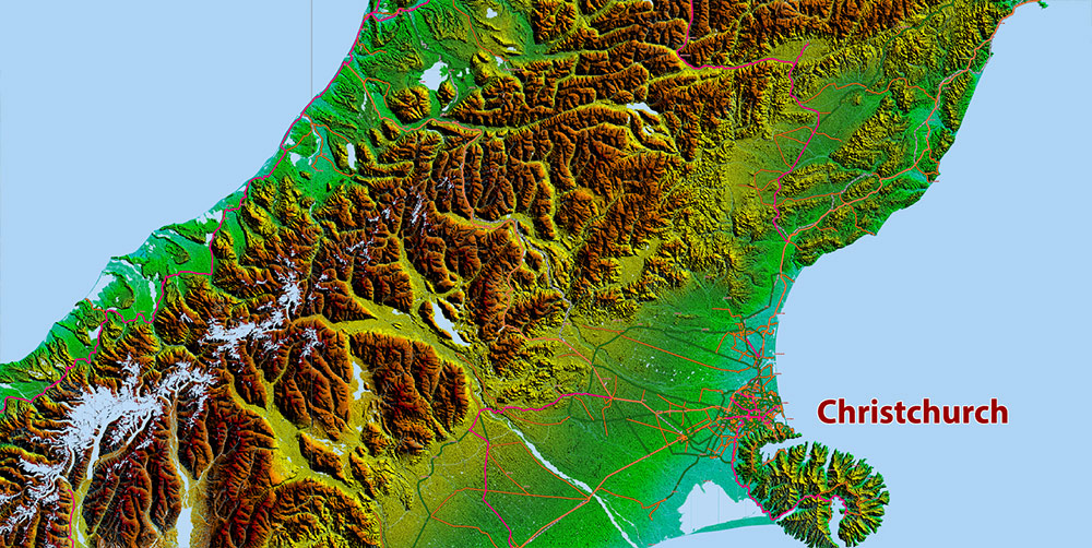 New Zealand Relief and Roads Map Vector Exact High Detailed editable Print Size 690 x 990 mm Adobe Illustrator in layers