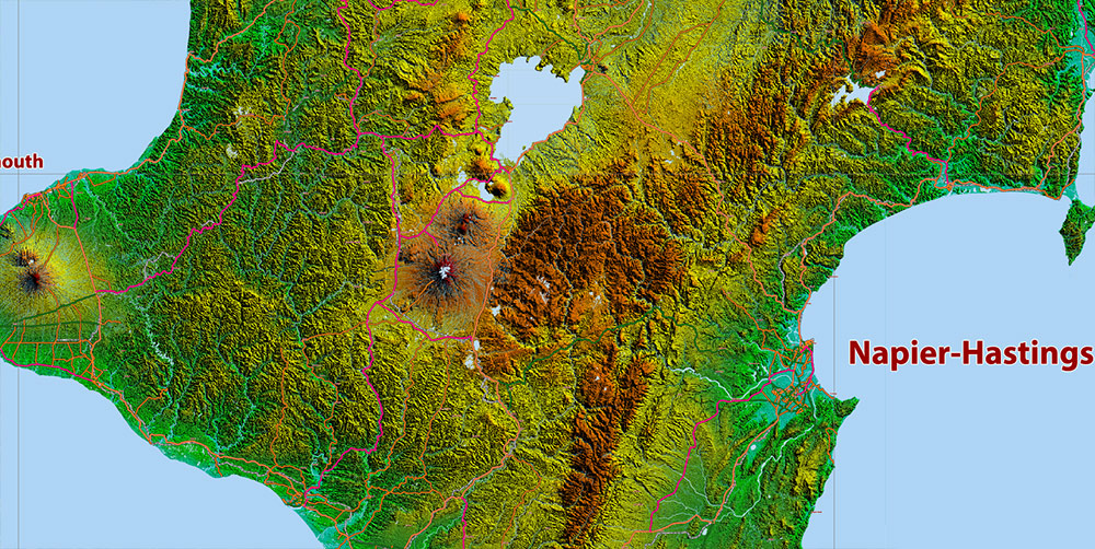 New Zealand Relief and Roads Map Vector Exact High Detailed editable Print Size 690 x 990 mm Adobe Illustrator in layers