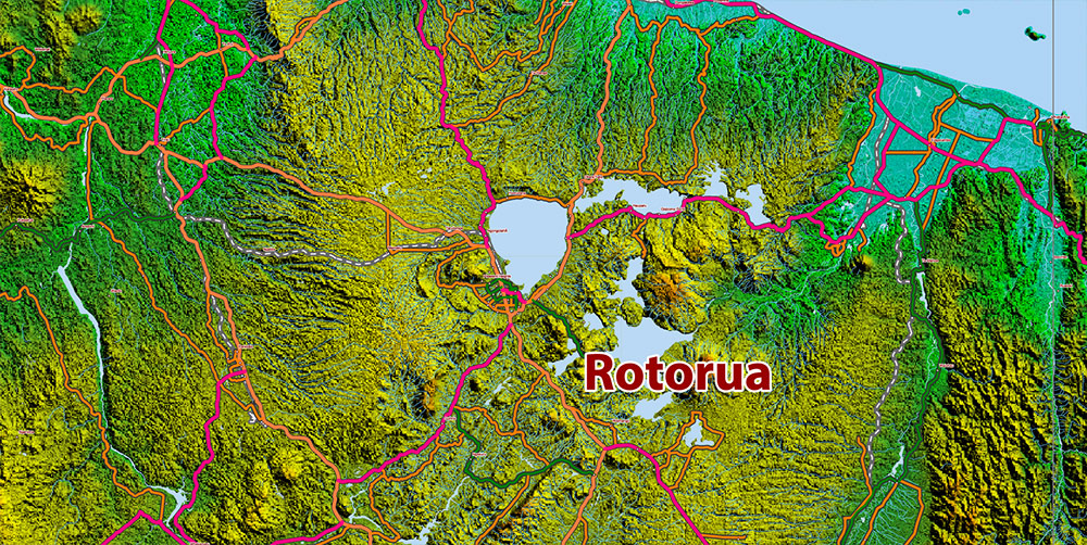 New Zealand Relief and Roads Map Vector Exact High Detailed editable Print Size 690 x 990 mm Adobe Illustrator in layers