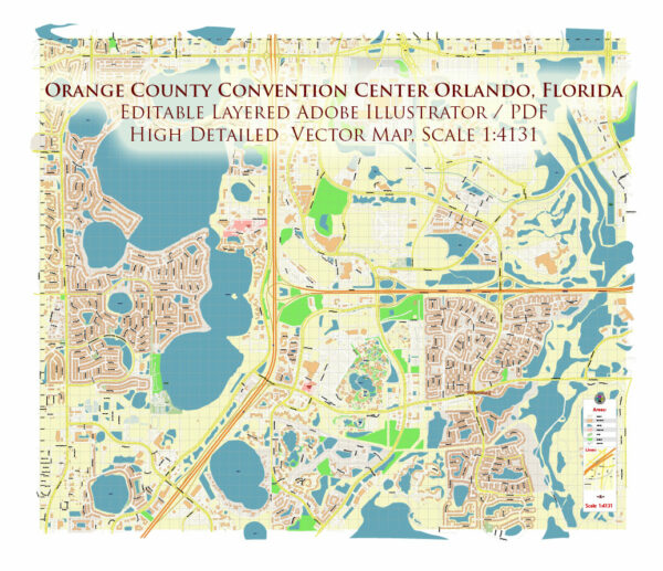 Orange County Convention Center Orlando CBD Map Vector Exact High Detailed Street Map editable Adobe Illustrator in layers Orange County Convention Center Orlando CBD Map Vector Exact High Detailed Street Map editable Adobe Illustrator in layers