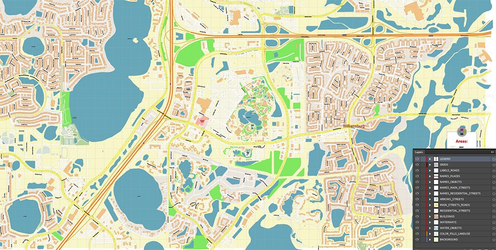Orange County Convention Center Orlando CBD Map Vector Exact High Detailed Street Map editable Adobe Illustrator in layers Orange County Convention Center Orlando CBD Map Vector Exact High Detailed Street Map editable Adobe Illustrator in layers