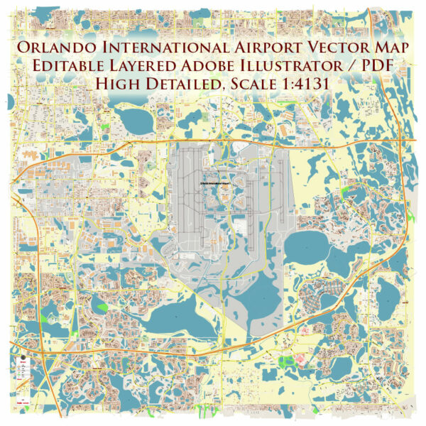 Orlando International Airport Map Vector Exact High Detailed Street Map editable Adobe Illustrator in layers Orlando International Airport Map Vector Exact High Detailed Street Map editable Adobe Illustrator in layers