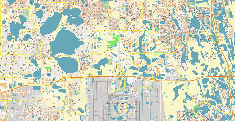 Orlando International Airport Map Vector Exact High Detailed Street Map editable Adobe Illustrator in layers