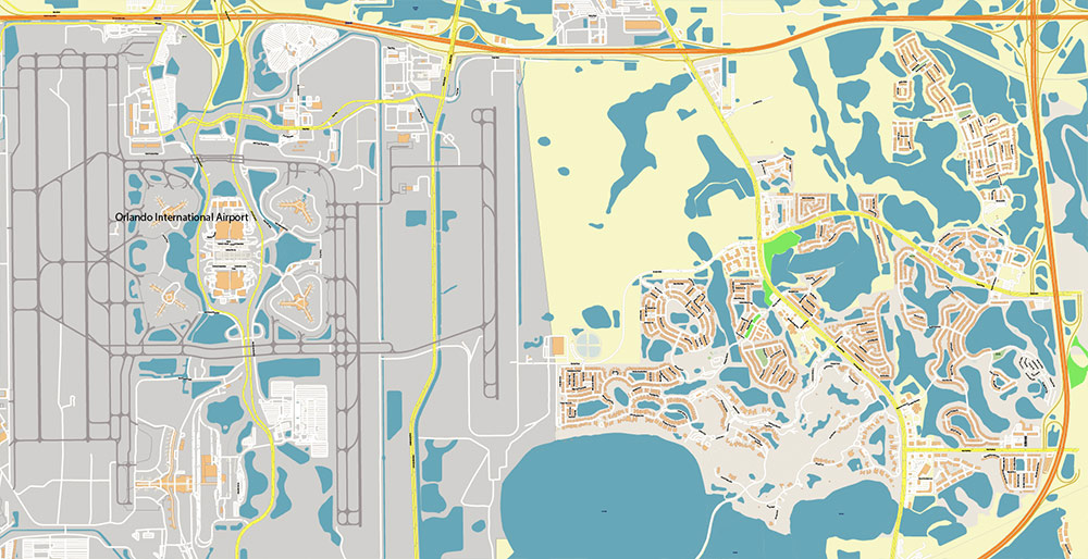 Orlando International Airport Map Vector Exact High Detailed Street Map editable Adobe Illustrator in layers