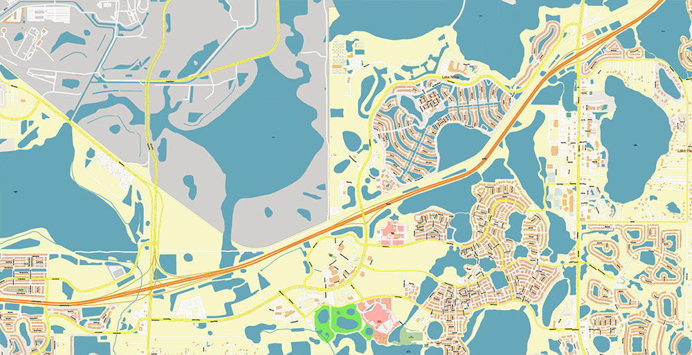 Orlando International Airport Map Vector Exact High Detailed Street Map editable Adobe Illustrator in layers