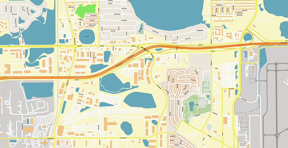 Orlando International Airport Map Vector Exact High Detailed Street Map editable Adobe Illustrator in layers