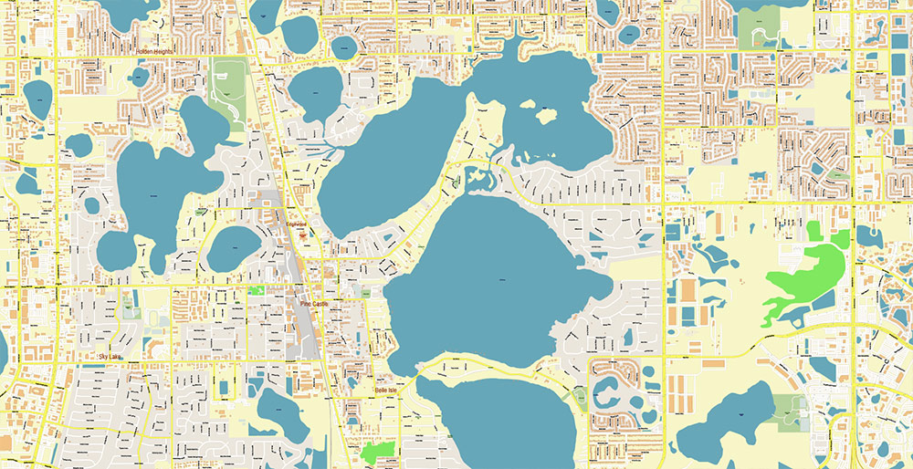 Orlando International Airport Map Vector Exact High Detailed Street Map editable Adobe Illustrator in layers