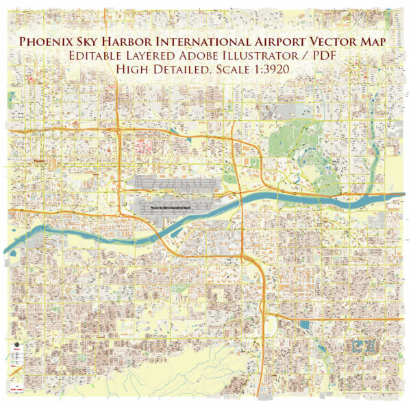 Phoenix Sky Harbor International Airport Map Vector Exact High Detailed Street Map editable Adobe Illustrator in layers Phoenix Sky Harbor International Airport Map Vector Exact High Detailed Street Map editable Adobe Illustrator in layers