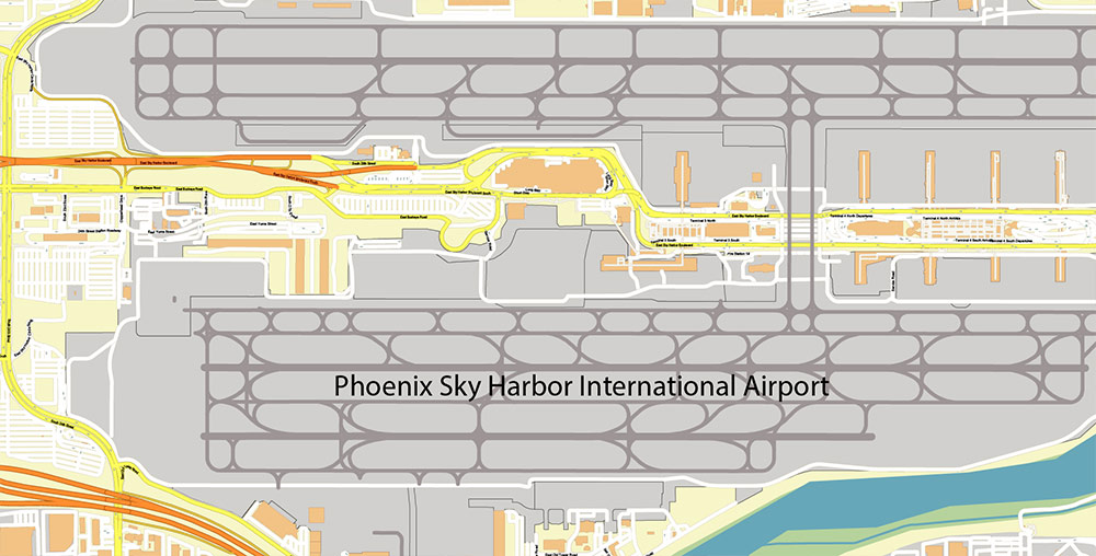 Phoenix Sky Harbor International Airport Map Vector Exact High Detailed Street Map editable Adobe Illustrator in layers