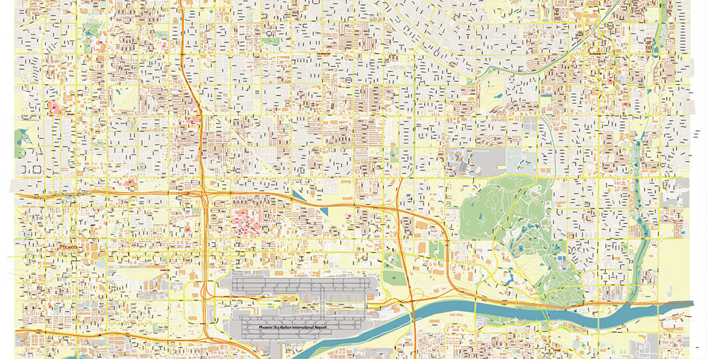 Phoenix Sky Harbor International Airport Map Vector Exact High Detailed Street Map editable Adobe Illustrator in layers
