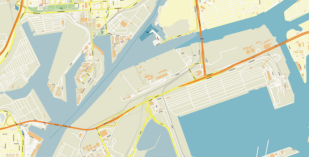 Port Los Angeles Map Vector Exact High Detailed Street Map editable Adobe Illustrator in layers
