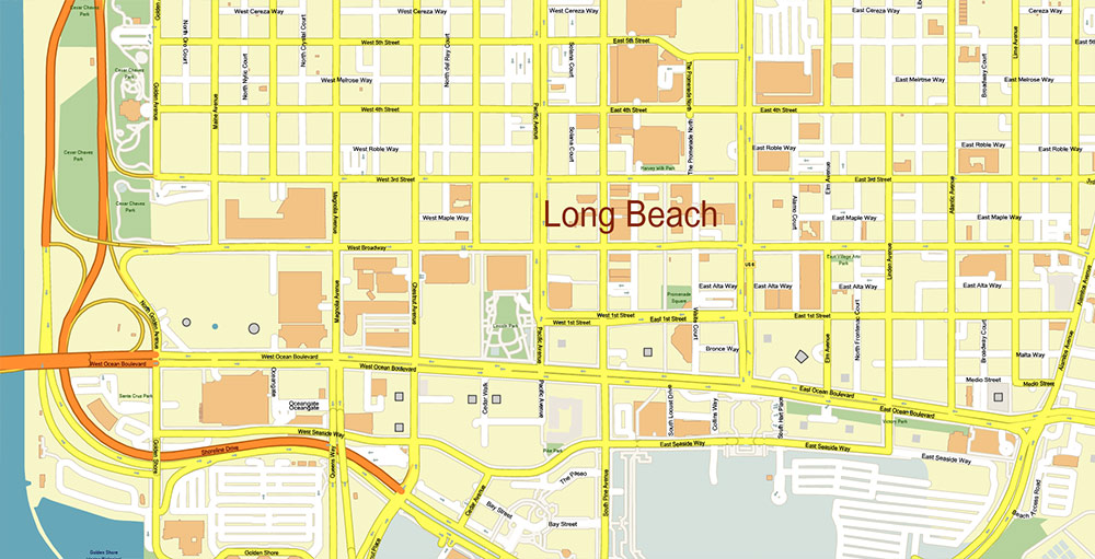 Port Los Angeles Map Vector Exact High Detailed Street Map editable Adobe Illustrator in layers