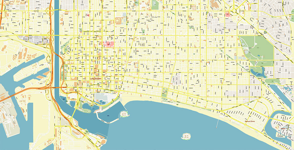Port Los Angeles Map Vector Exact High Detailed Street Map editable Adobe Illustrator in layers