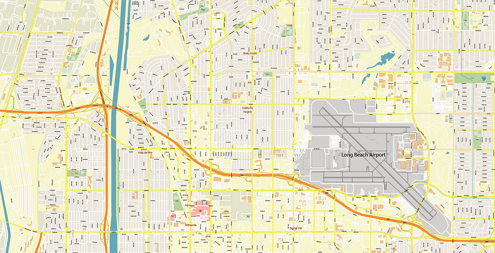 Port Los Angeles Map Vector Exact High Detailed Street Map editable Adobe Illustrator in layers