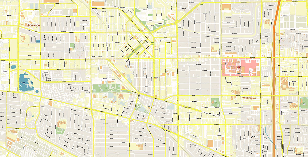 Port Los Angeles Map Vector Exact High Detailed Street Map editable Adobe Illustrator in layers
