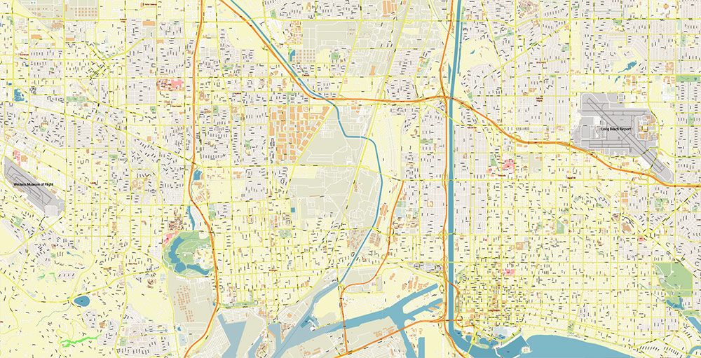 Port Los Angeles Map Vector Exact High Detailed Street Map editable Adobe Illustrator in layers