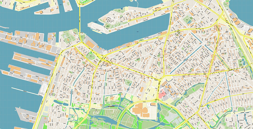 Port Rotterdam Map Vector Exact High Detailed Street Map editable Adobe Illustrator in layers