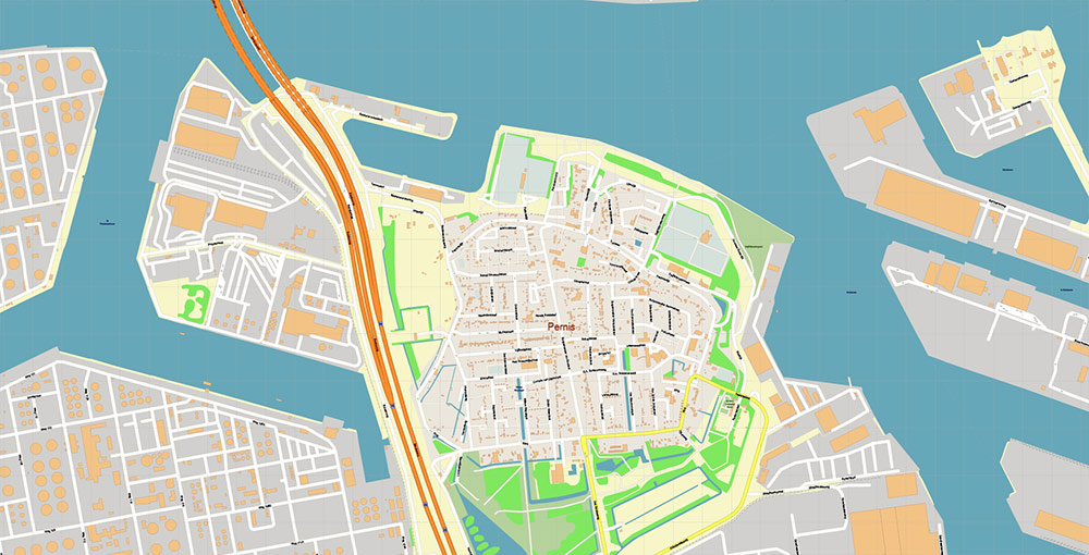 Port Rotterdam Map Vector Exact High Detailed Street Map editable Adobe Illustrator in layers