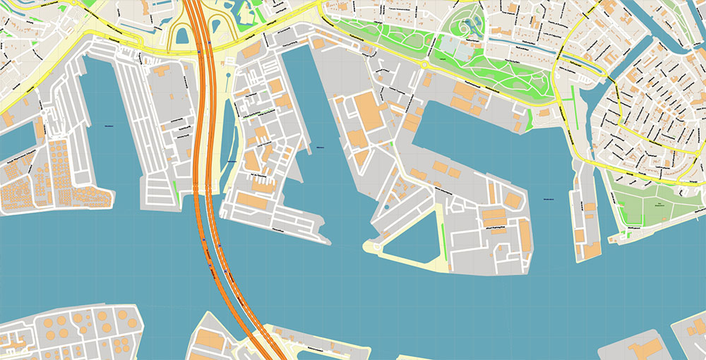 Port Rotterdam Map Vector Exact High Detailed Street Map editable Adobe Illustrator in layers