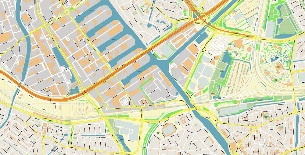 Port Rotterdam Map Vector Exact High Detailed Street Map editable Adobe Illustrator in layers