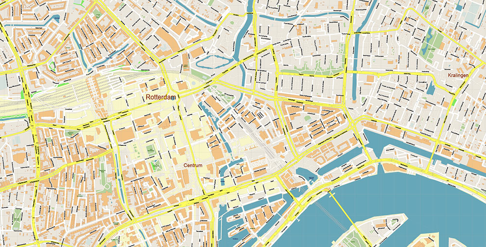 Port Rotterdam Map Vector Exact High Detailed Street Map editable Adobe Illustrator in layers