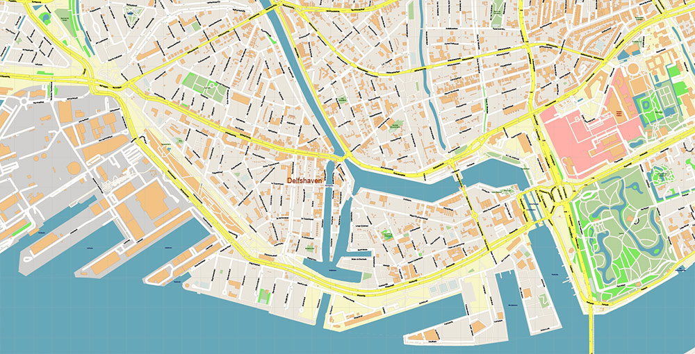 Port Rotterdam Map Vector Exact High Detailed Street Map editable Adobe Illustrator in layers