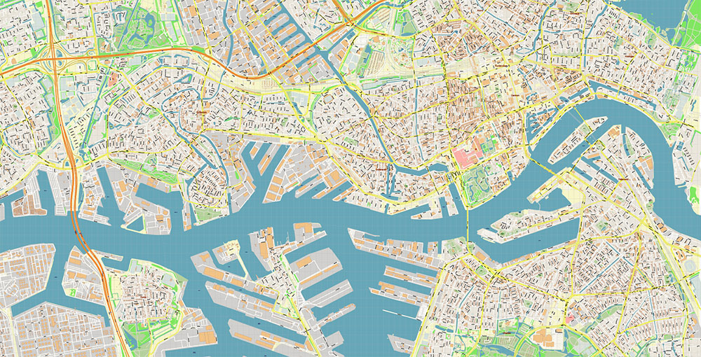 Port Rotterdam Map Vector Exact High Detailed Street Map editable Adobe Illustrator in layers