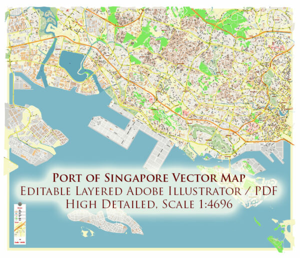 Port Singapore Map Vector Exact High Detailed Street Map editable Adobe Illustrator in layers Port Singapore Map Vector Exact High Detailed Street Map editable Adobe Illustrator in layers