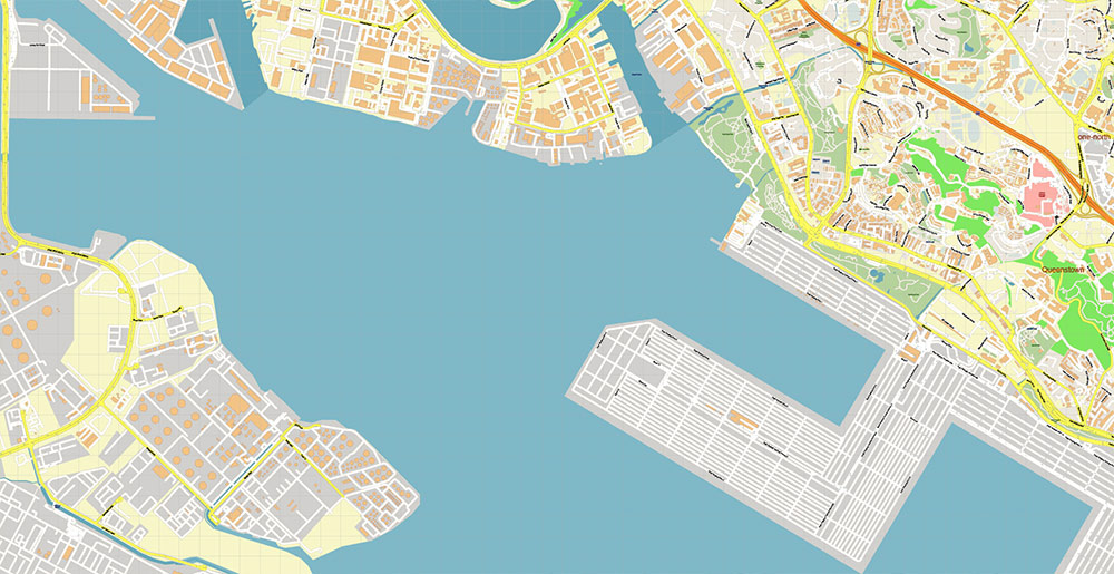 Port Singapore Map Vector Exact High Detailed Street Map editable Adobe Illustrator in layers