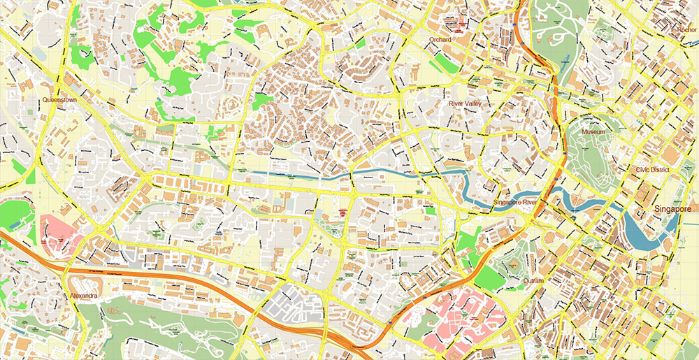 Port Singapore Map Vector Exact High Detailed Street Map editable Adobe Illustrator in layers