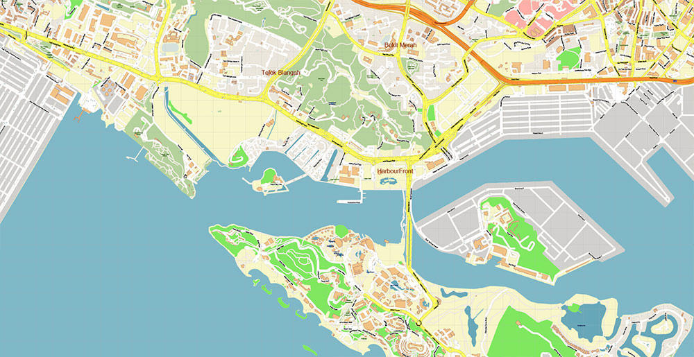 Port Singapore Map Vector Exact High Detailed Street Map editable Adobe Illustrator in layers