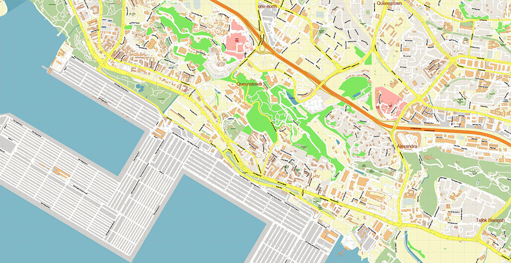 Port Singapore Map Vector Exact High Detailed Street Map editable Adobe Illustrator in layers