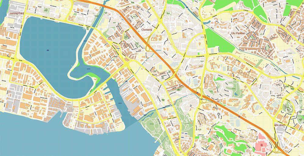 Port Singapore Map Vector Exact High Detailed Street Map editable Adobe Illustrator in layers