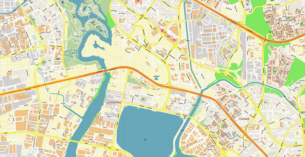 Port Singapore Map Vector Exact High Detailed Street Map editable Adobe Illustrator in layers