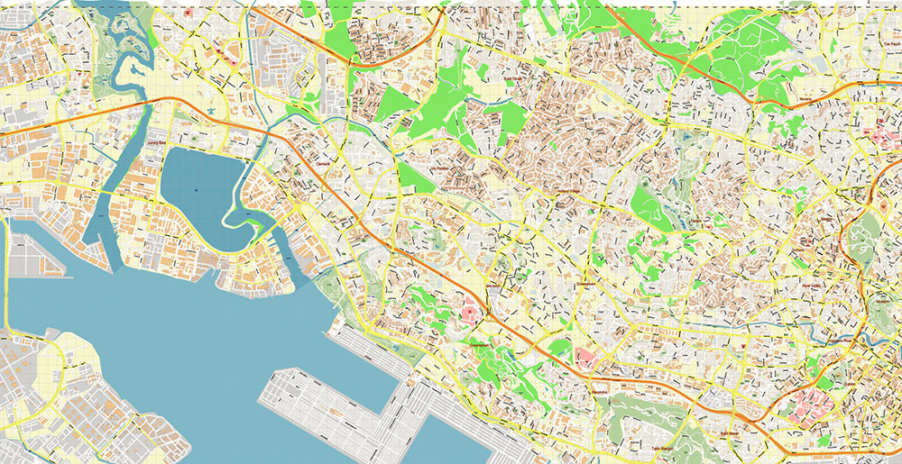 Port Singapore Map Vector Exact High Detailed Street Map editable Adobe Illustrator in layers