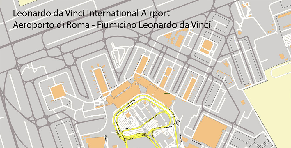 Rome Fiumicino Airport Map Vector Exact High Detailed Street Map editable Adobe Illustrator in layers