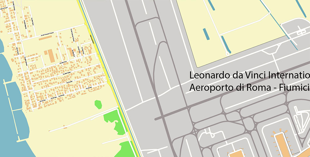 Rome Fiumicino Airport Map Vector Exact High Detailed Street Map editable Adobe Illustrator in layers