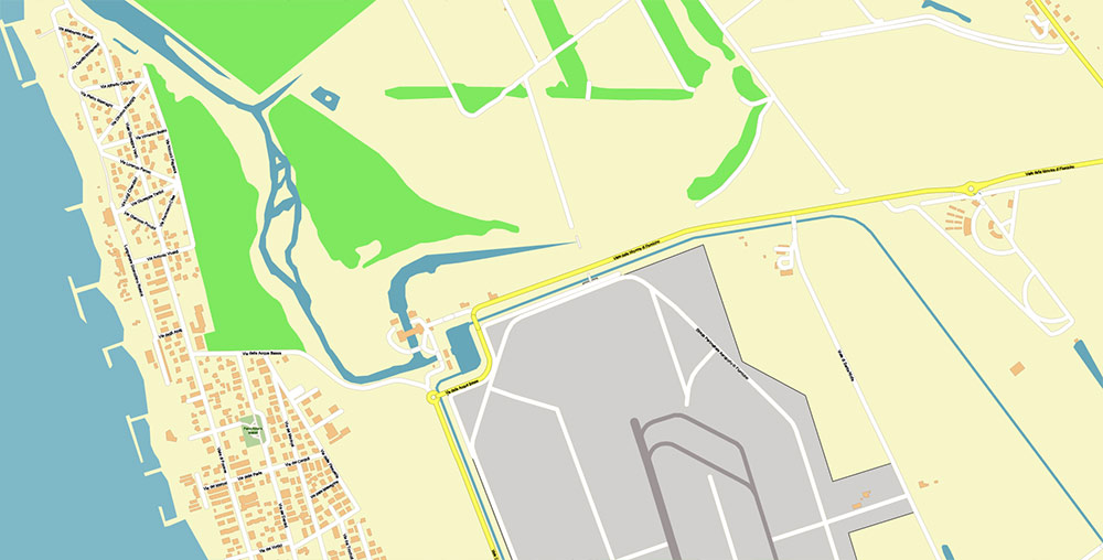 Rome Fiumicino Airport Map Vector Exact High Detailed Street Map editable Adobe Illustrator in layers