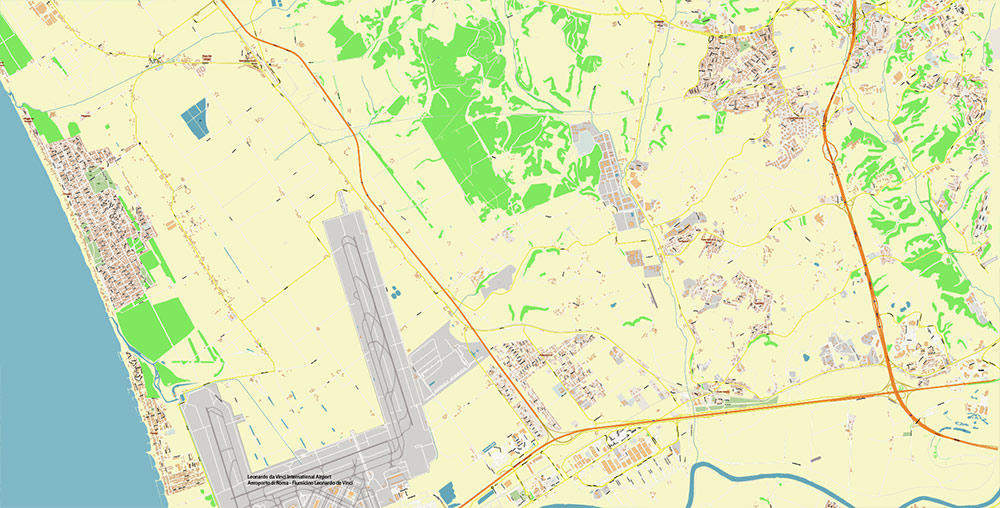 Rome Fiumicino Airport Map Vector Exact High Detailed Street Map editable Adobe Illustrator in layers