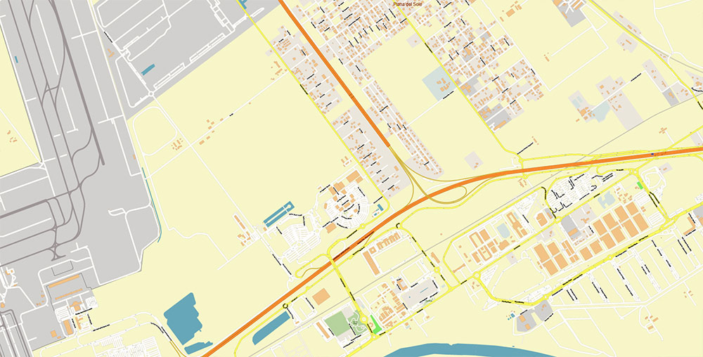 Rome Fiumicino Airport Map Vector Exact High Detailed Street Map editable Adobe Illustrator in layers