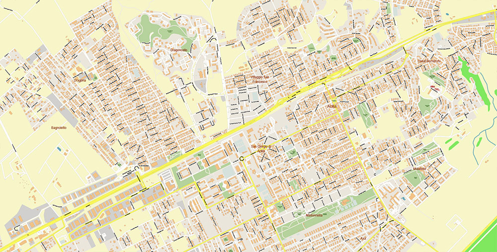 Rome Fiumicino Airport Map Vector Exact High Detailed Street Map editable Adobe Illustrator in layers