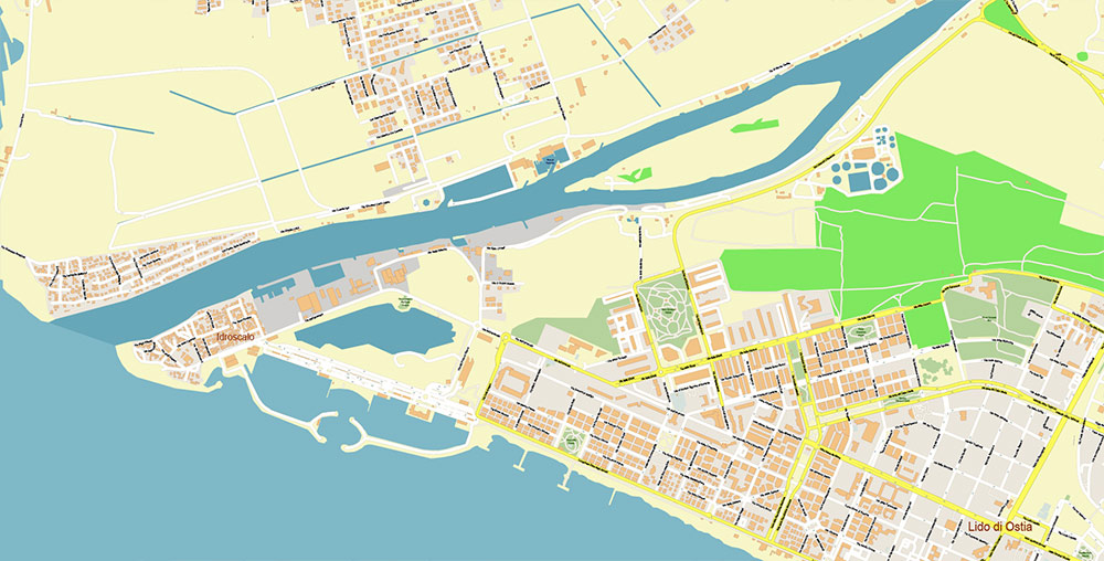 Rome Fiumicino Airport Map Vector Exact High Detailed Street Map editable Adobe Illustrator in layers