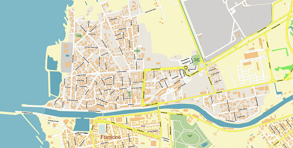Rome Fiumicino Airport Map Vector Exact High Detailed Street Map editable Adobe Illustrator in layers