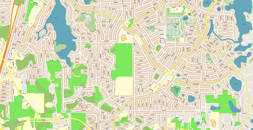 Sanford Florida USA Map Vector Exact High Detailed Street Map editable Adobe Illustrator in layers