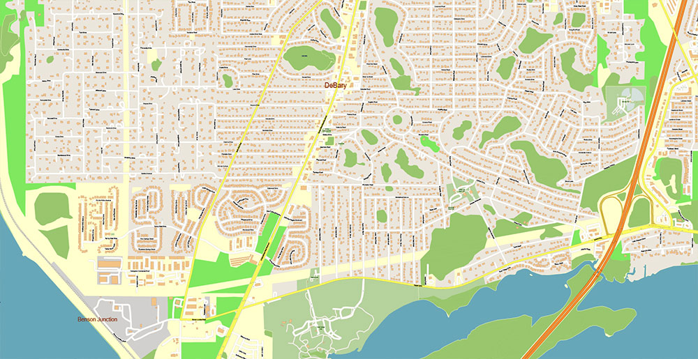 Sanford Florida USA Map Vector Exact High Detailed Street Map editable Adobe Illustrator in layers